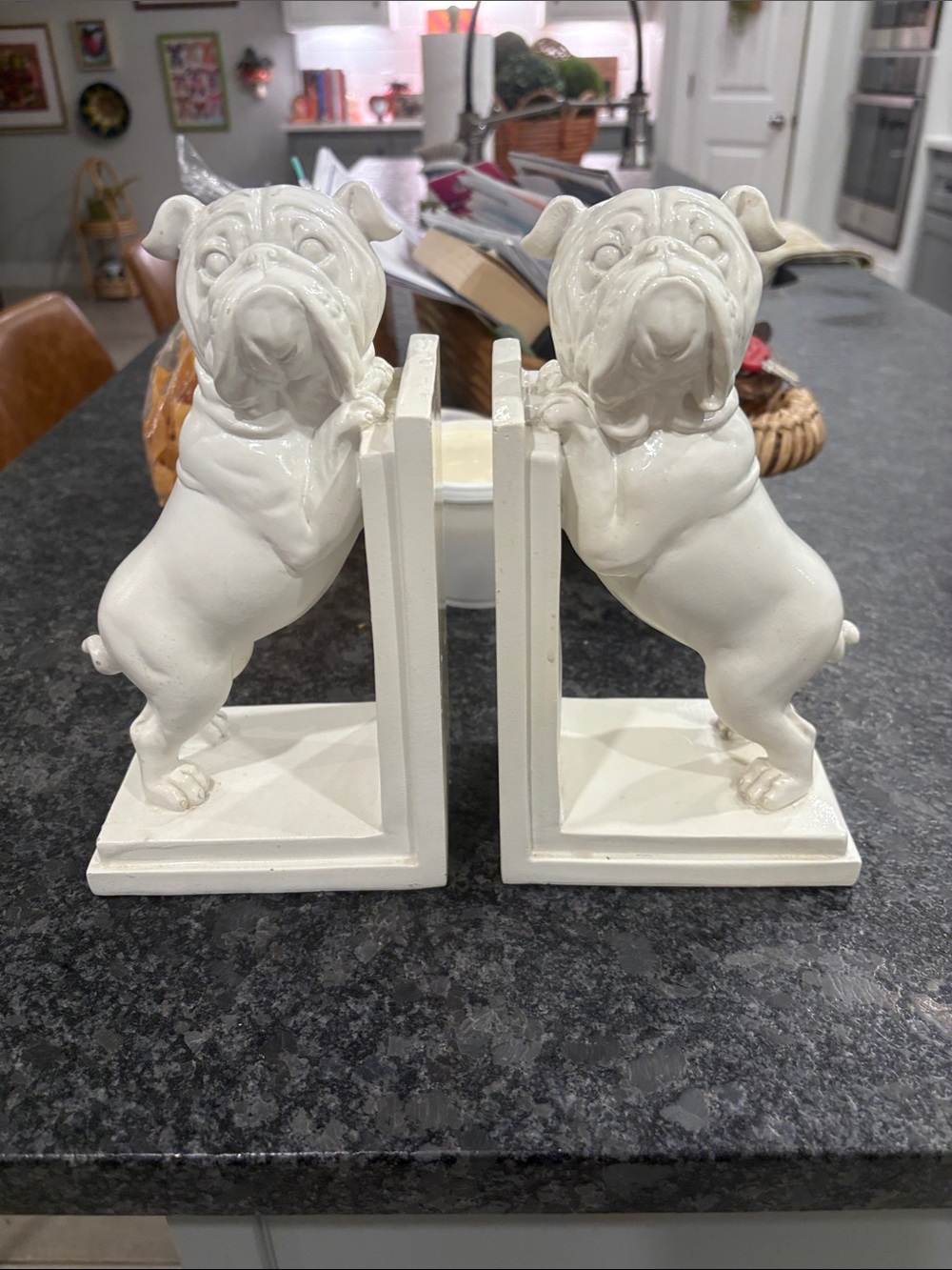 White Ceramic Bulldog Bookends - Decorative Home Accent